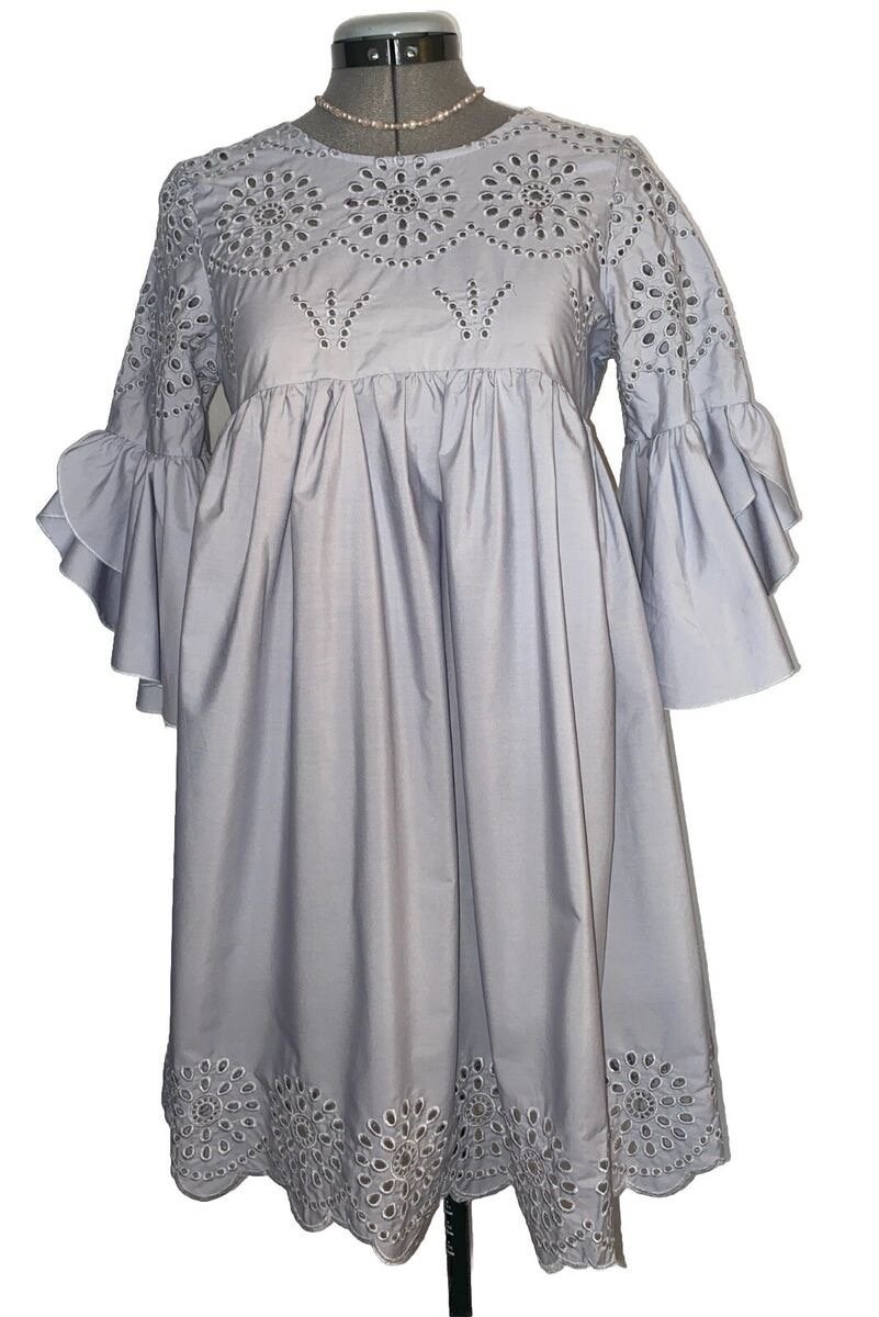 Zara Exclusive Geborduurde Katoenen Zomerjurk L 40, Maat 42/44 (L), Ophalen of Verzenden, Zo goed als nieuw, Grijs