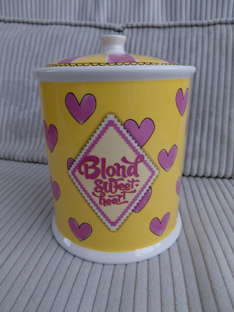 Blond Amsterdam Sweet Heart voorraadpot - Geel/Roze, Zo goed als nieuw, Voorraadpot, Steen/keramiek, Meerkleurig