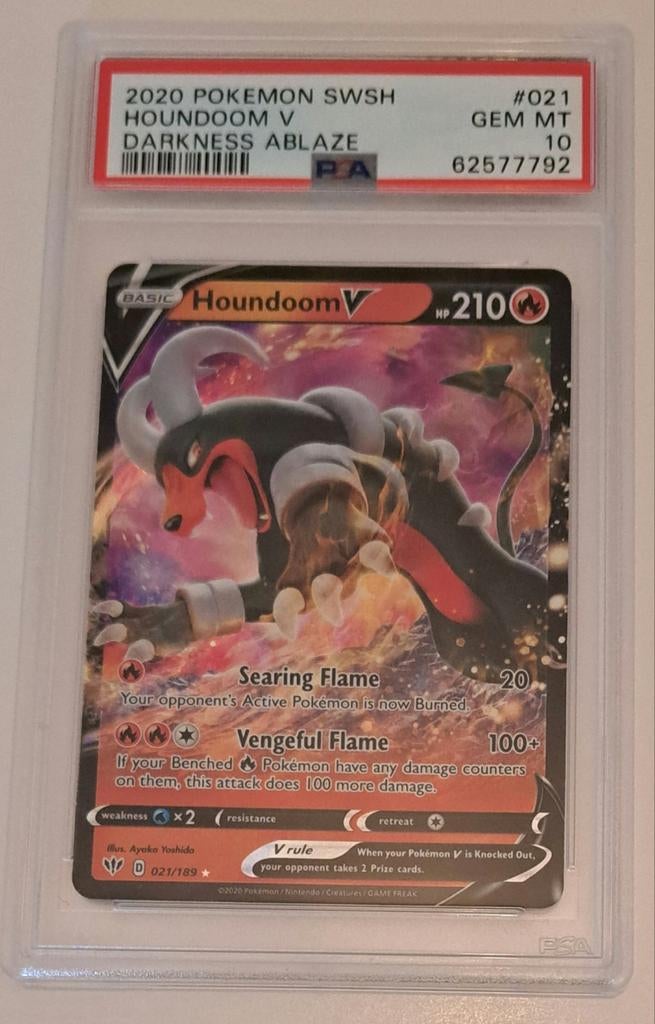 Pokémon Houndoom V Darkness Ablaze PSA 10 GEM MT, Ophalen of Verzenden, Nieuw, Losse kaart