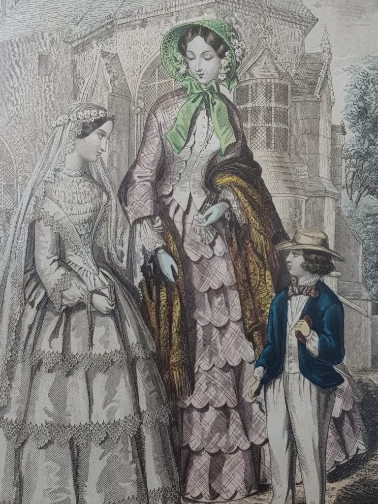 Twee mooie antieke ingelijste mode gravures uit Frankrijk., Antiek en Kunst, Kunst | Etsen en Gravures, 1800 - 1899, Ingelijst