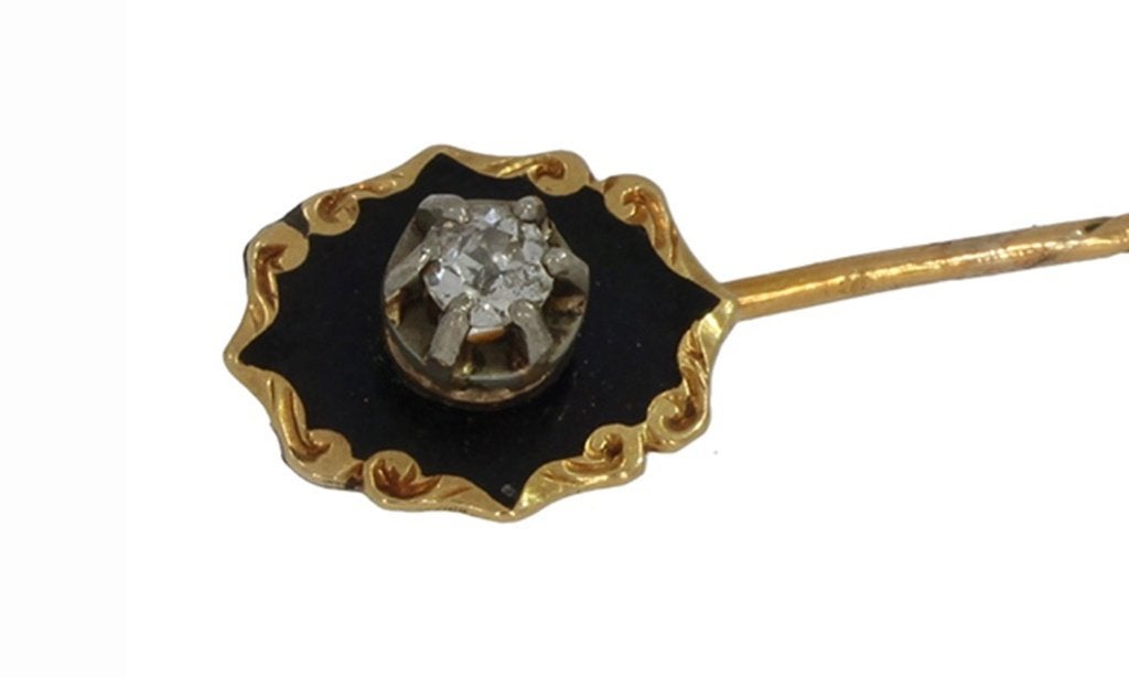Diamant solitair 18k gouden broche speld emaille briljant