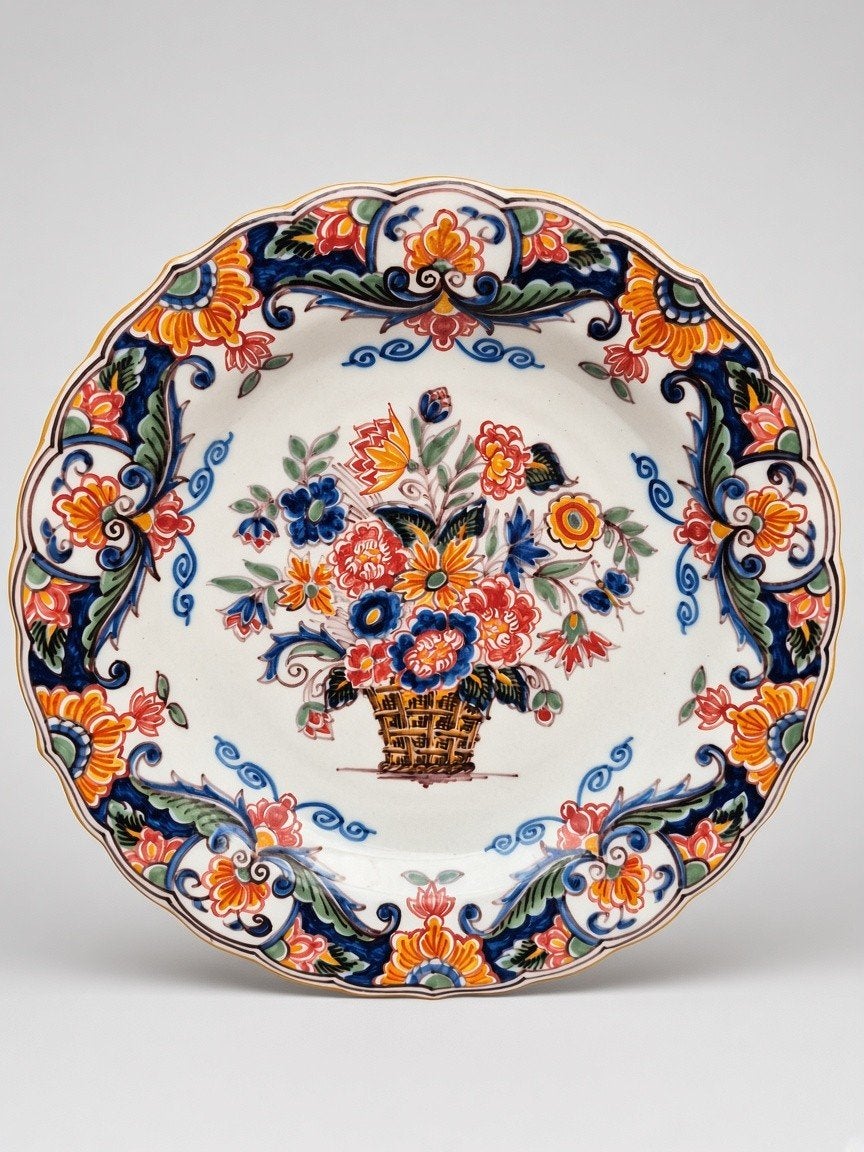 Makkums aardewerk wandbord met bloemenmand ( Tichelaar), Antiek en Kunst, Ophalen of Verzenden