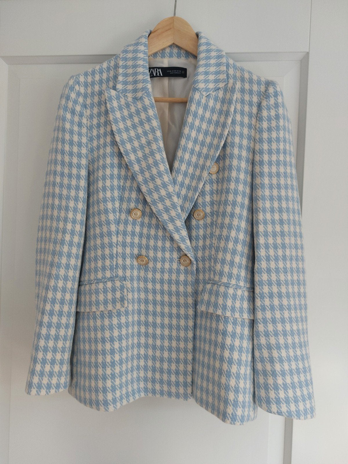 Licht blauw en wit geruit jasje Zara maat XS, Blauw, Zara, Nieuw, Ophalen of Verzenden