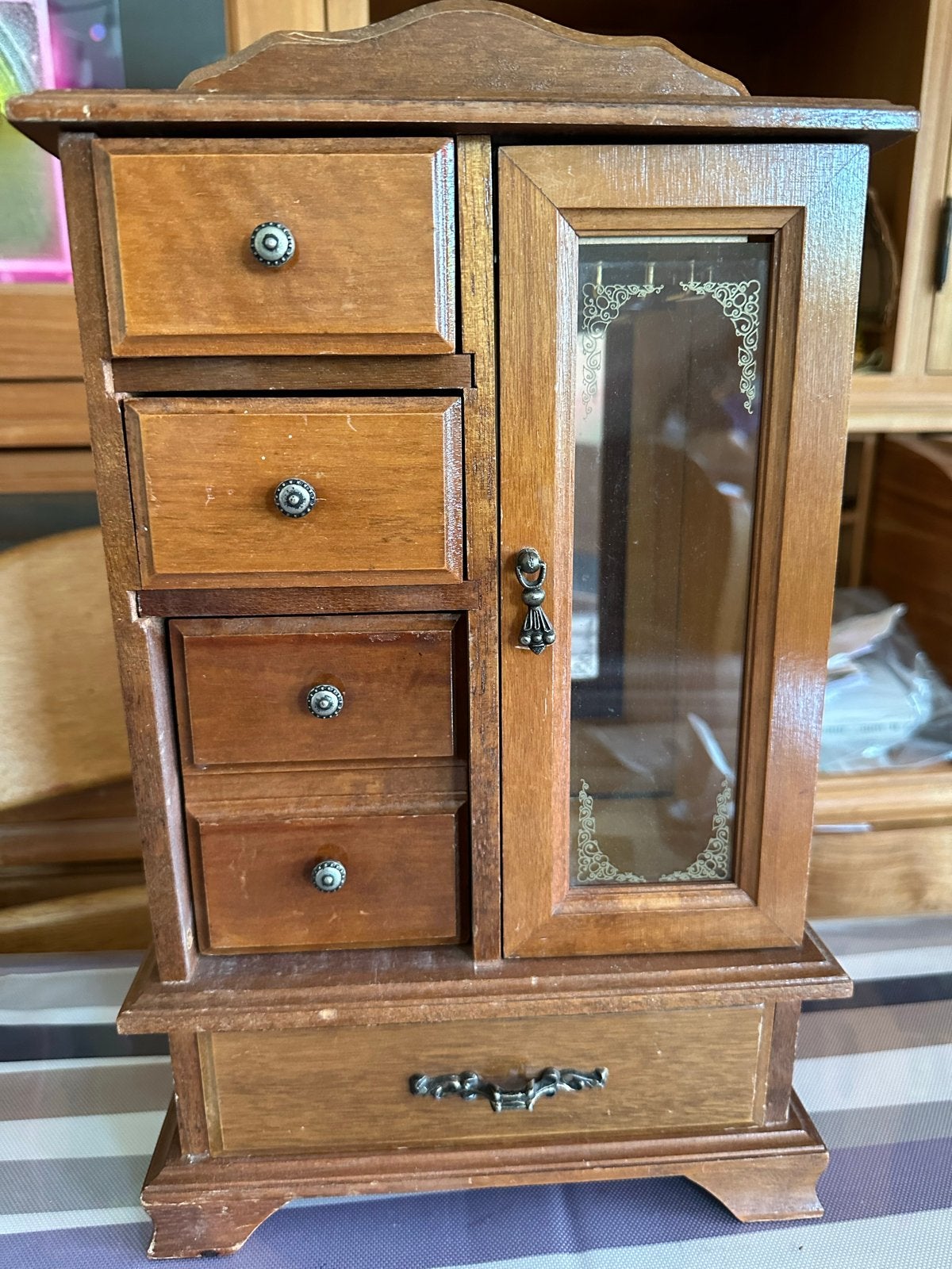 Vintage Houten Juwelendoos met Lades en Deurtje, Ophalen