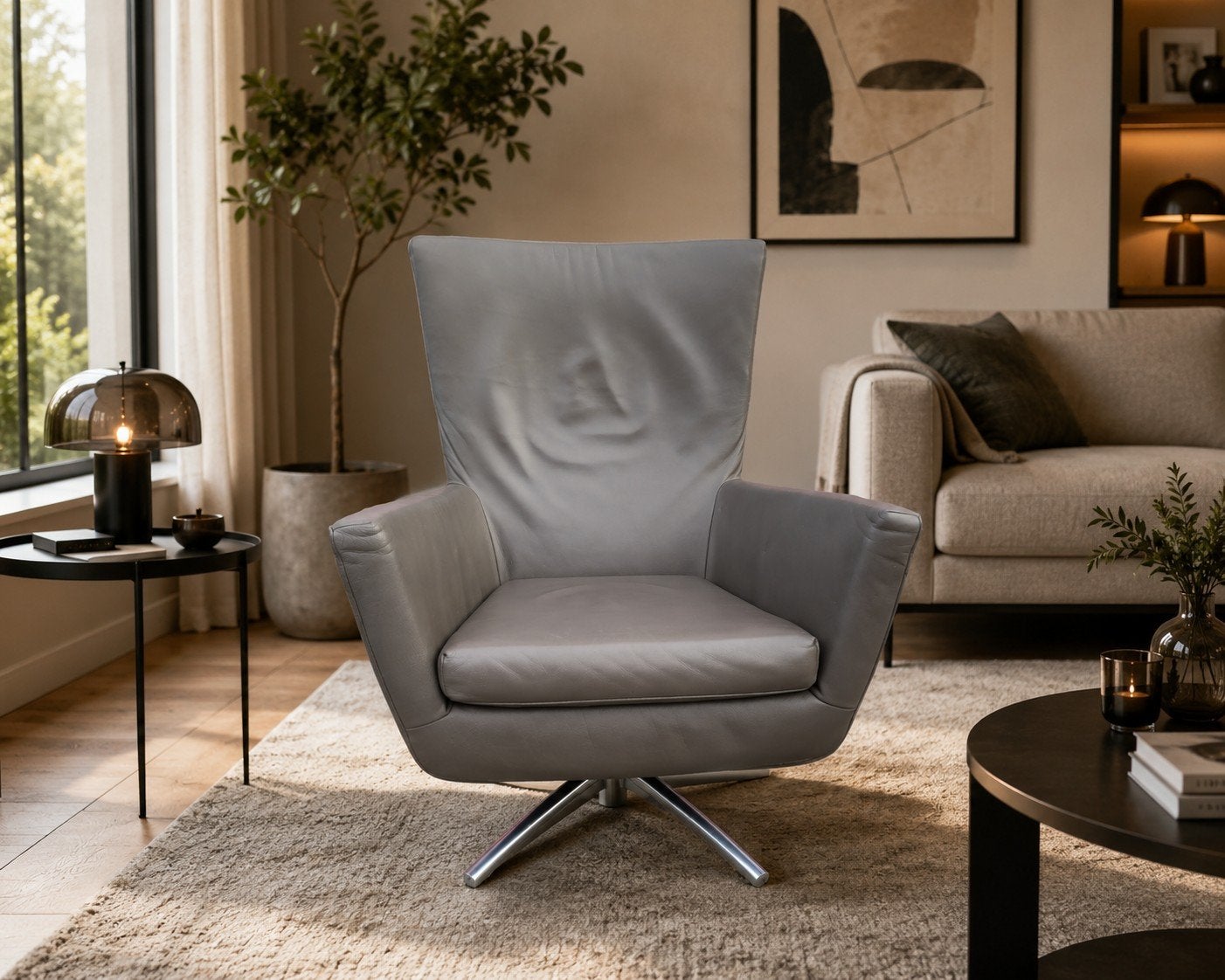 Nette lederen Label Van Den Berg Foxx fauteuil kleur Taupe, Ophalen, 50 tot 75 cm, Leer, 75 tot 100 cm