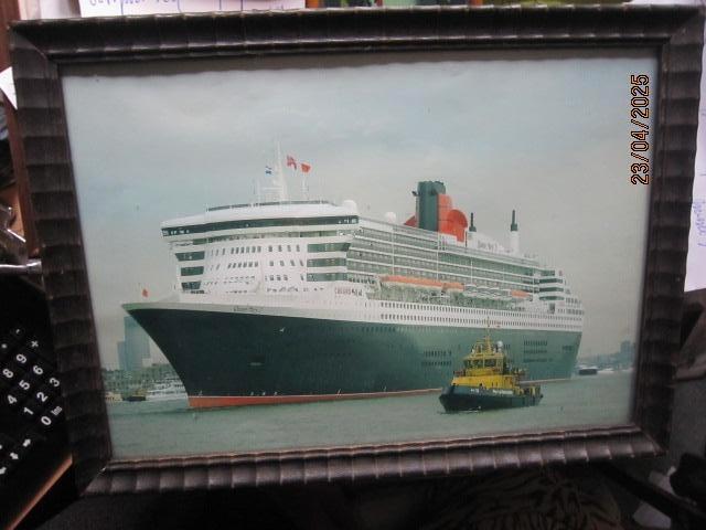 QUEEN MARY 2 Mooie ingelijste prent van dit schip, Ophalen, Voor 1940, Gebruikt, Overige onderwerpen