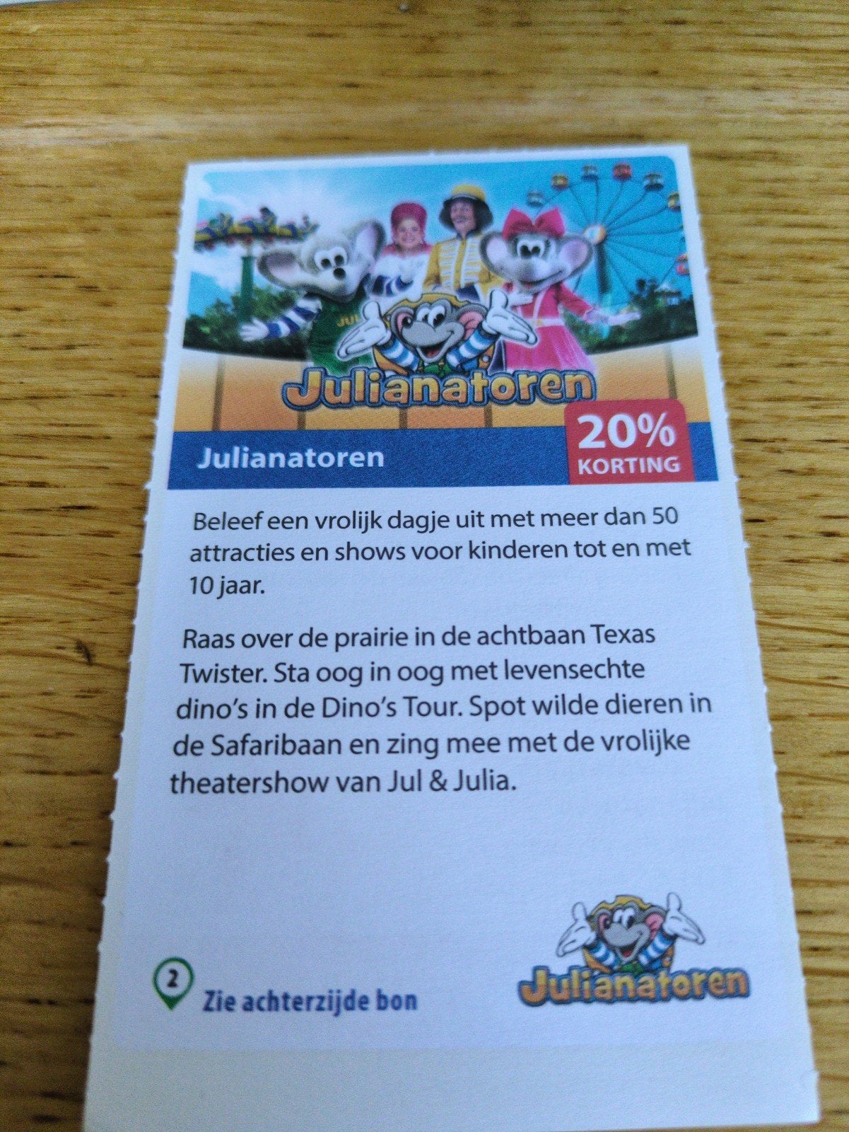 Kortingsbon voor Koningin Julianatoren, 20 %, Drie personen of meer, Kortingskaart