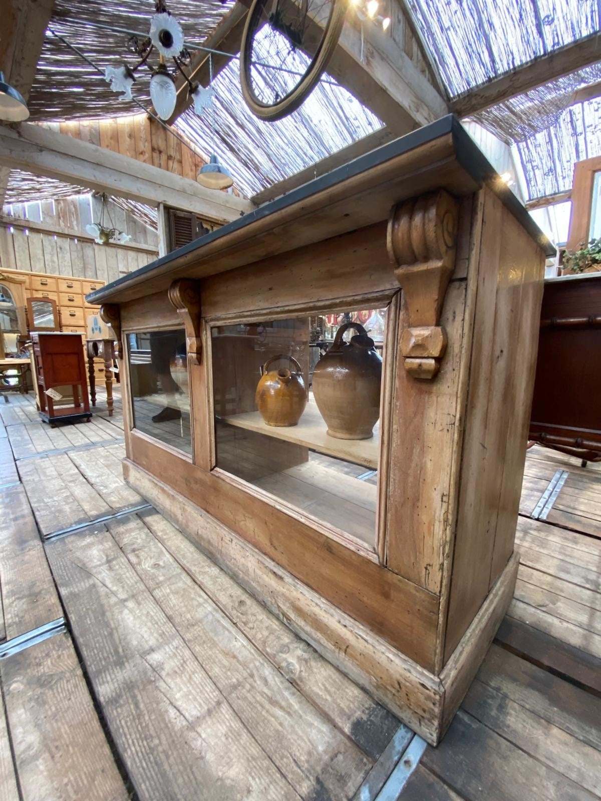 Oude brocante balie toonbank vitrine kast, Ophalen