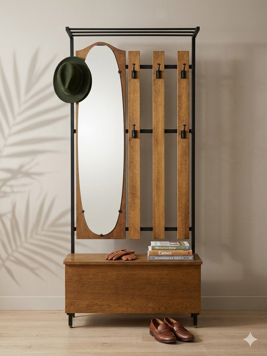 Vintage mid century garderobe | staande kapstok, Ophalen, Rechthoekig, Minder dan 50 cm