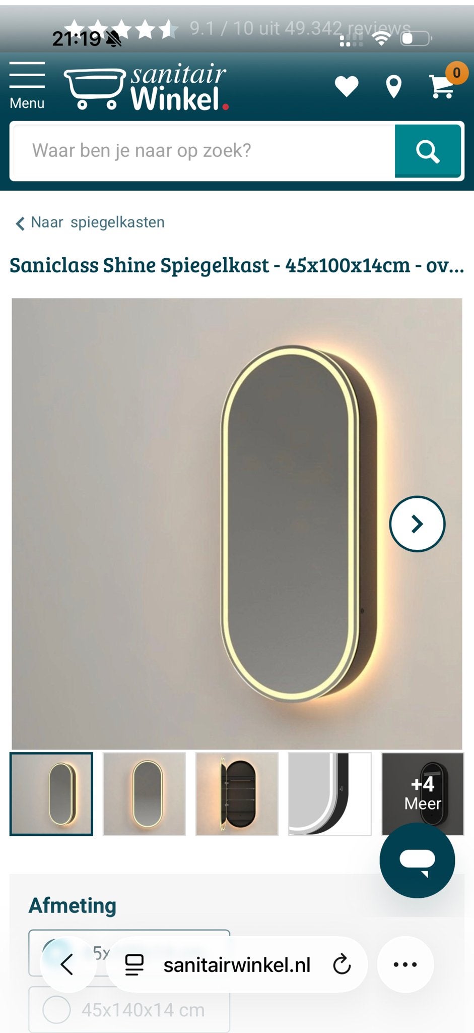 Saniclass Shine Spiegelkast - Ovaal - Zwart - Met defect, Minder dan 50 cm, 100 tot 150 cm, Ophalen of Verzenden, Minder dan 25 cm