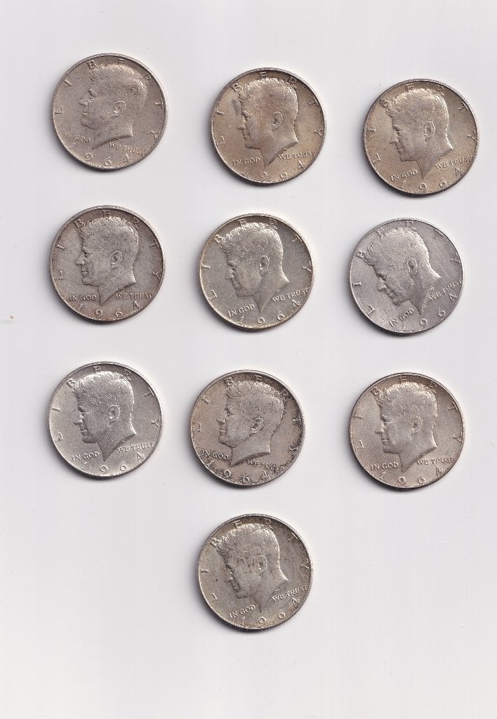10 x zilveren 1964 Kennedy half dollar zilver munten, Ophalen of Verzenden, Zilver
