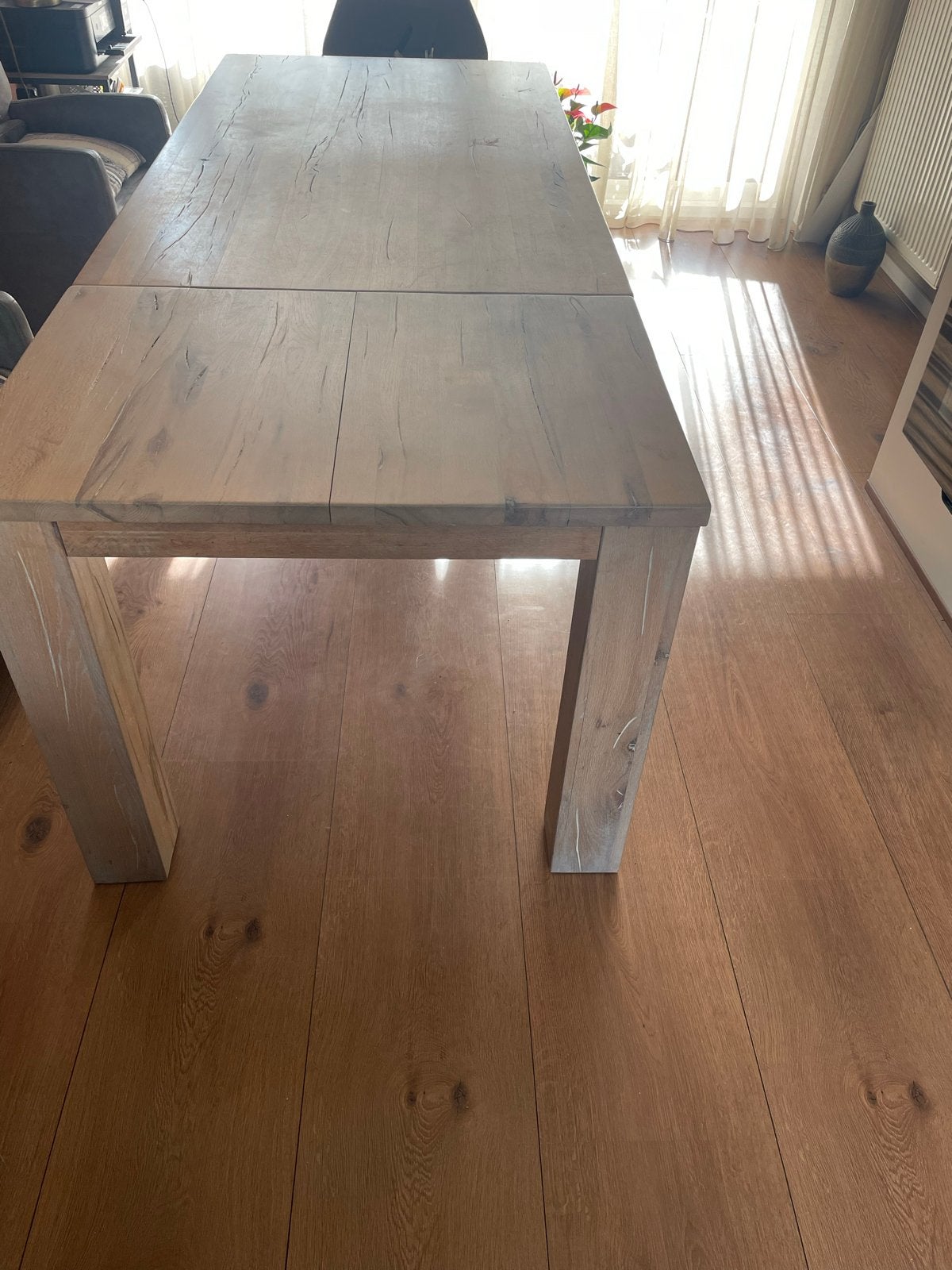 Stoere massief eiken eettafel van Henders & Hazel, Gebruikt, Eikenhout, Vijf personen of meer, 150 tot 200 cm
