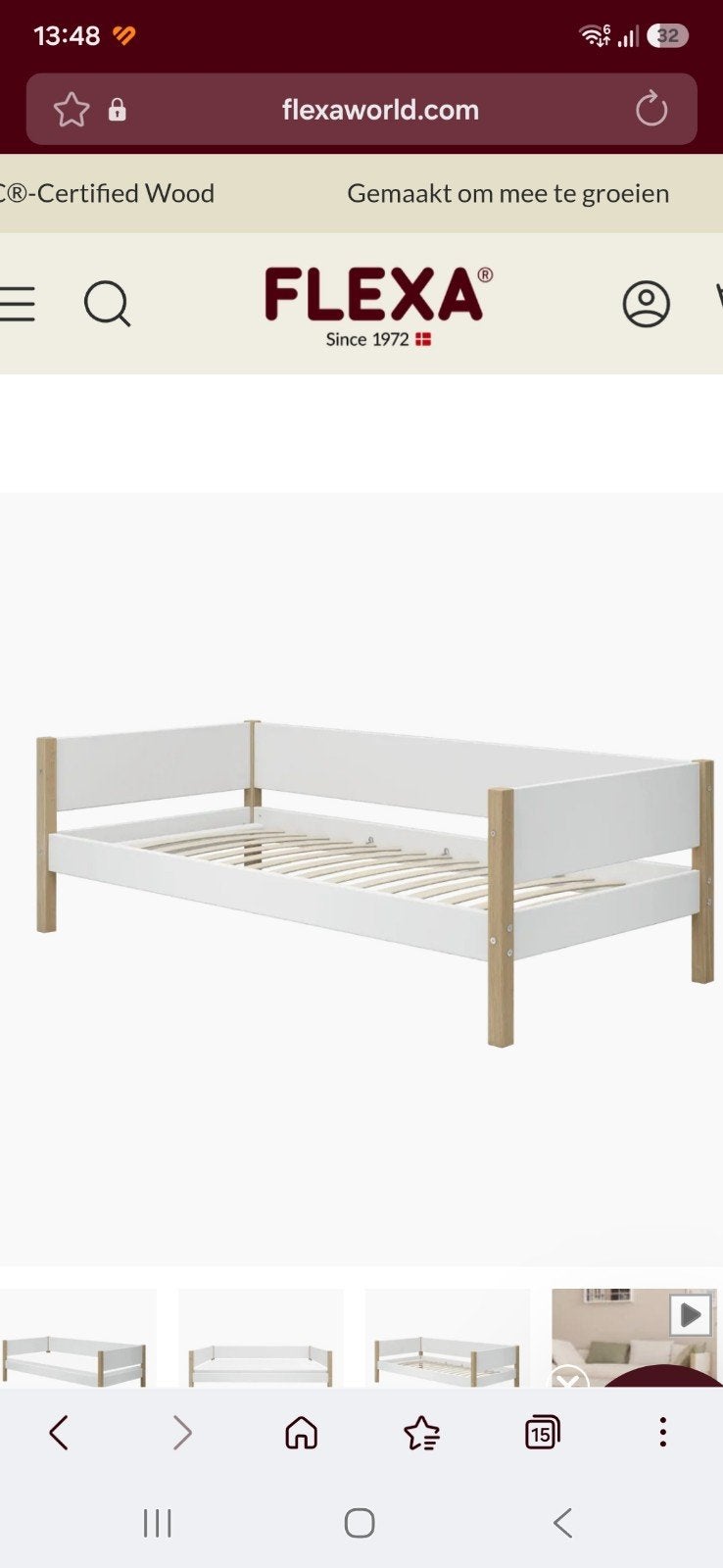 Kinderbed Flexa eikenhout/wit, Ophalen, Gebruikt, 180 cm of meer, 85 tot 100 cm