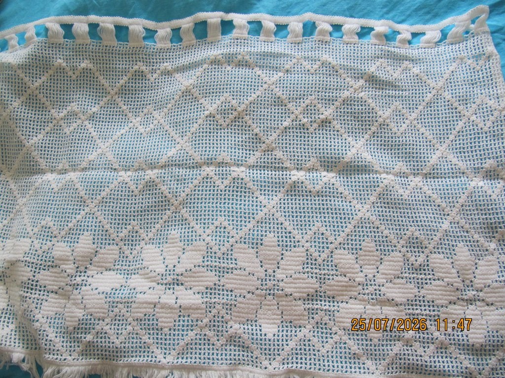 20 meter prachtige gehaakte crème valletjes met franje 48 cm, Vitrage, Overige merken, In te korten, Ophalen of Verzenden