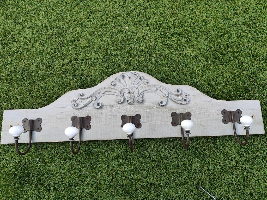 Brocante kapstok met 5 haken, Huis en Inrichting, Woonaccessoires | Kapstokken, Ophalen, Gebruikt, Hout, Wandkapstok