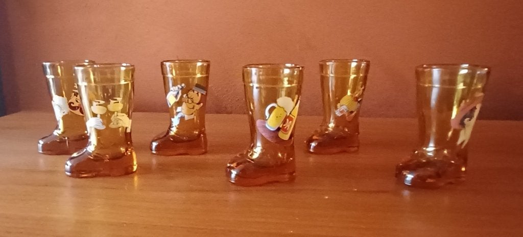 6 vintage shotglaasjes/ jaren '60/ Italiaans/ amber /, Verzenden, Overige typen