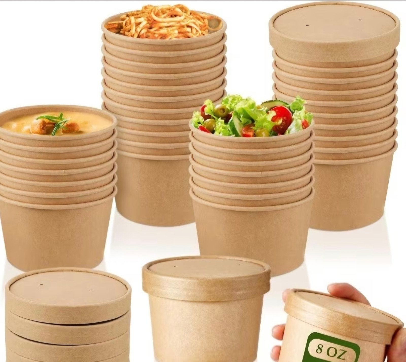 121 stuks Mix van  Salade/ Soepkommen Kraftpapier met deksel, Ophalen of Verzenden, Nieuw, Papier/karton, Bruin