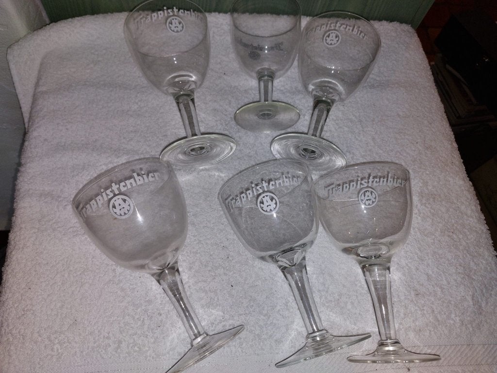6 oude kristallen trappisten glazen Westmalle, jaren 1950-60, Ophalen of Verzenden, Nieuw, Bierglas