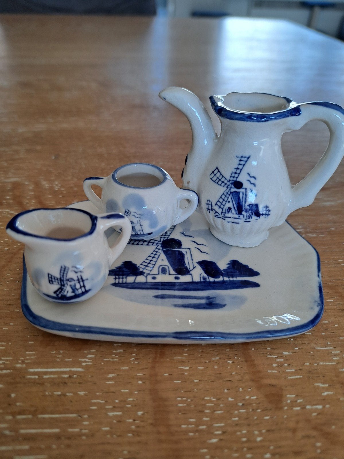 Delfts Blauw Miniatuur Theeserviesje met Molens, Ophalen of Verzenden