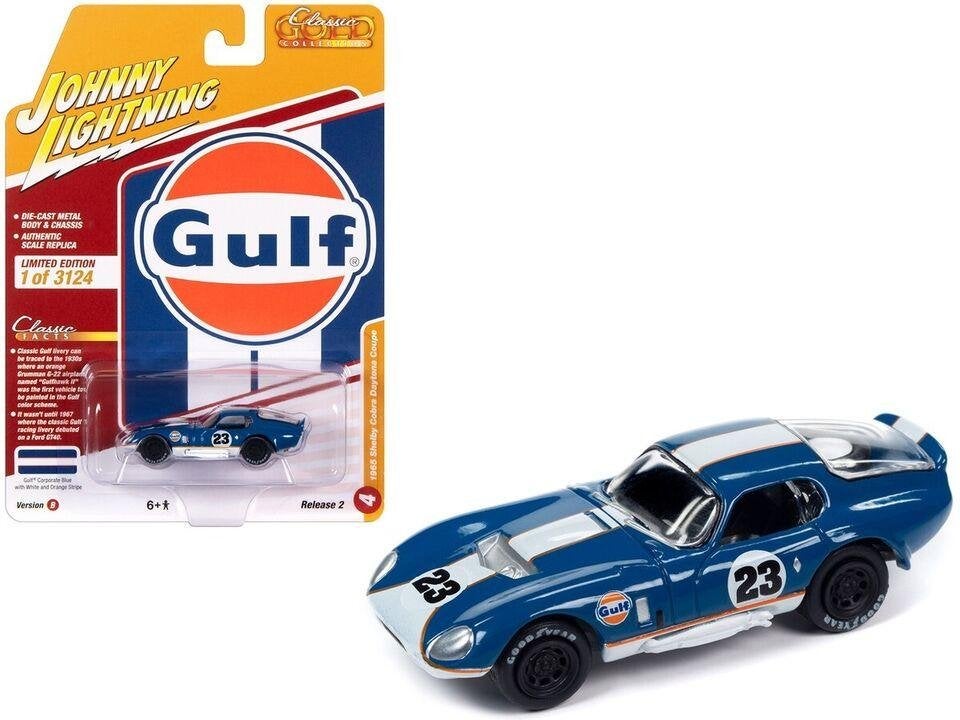 1965 Shelby Cobra Daytona Coupe v Johnny Lightning Gulf 1/64, Ophalen of Verzenden, Nieuw, Auto