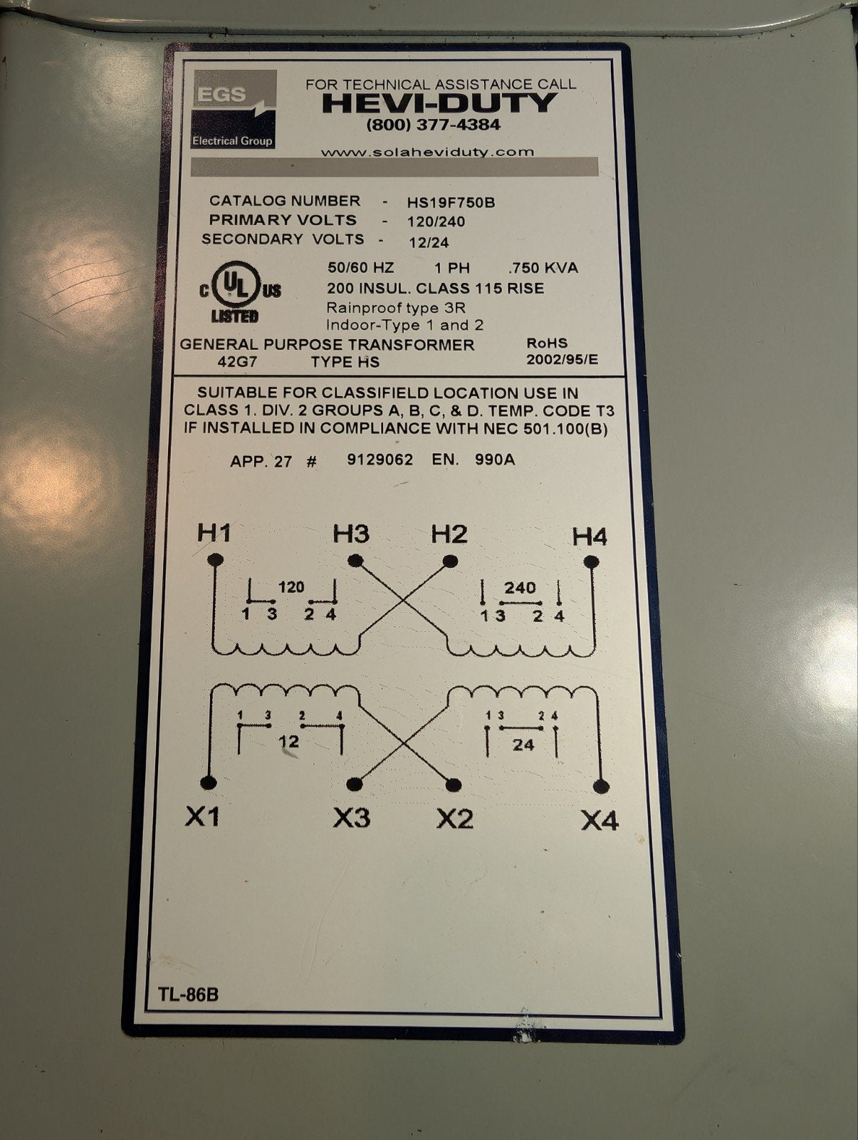 Hevi-Duty Buiten Transformator trafo 750W 240V naar 24V AC, Ophalen of Verzenden, Zo goed als nieuw
