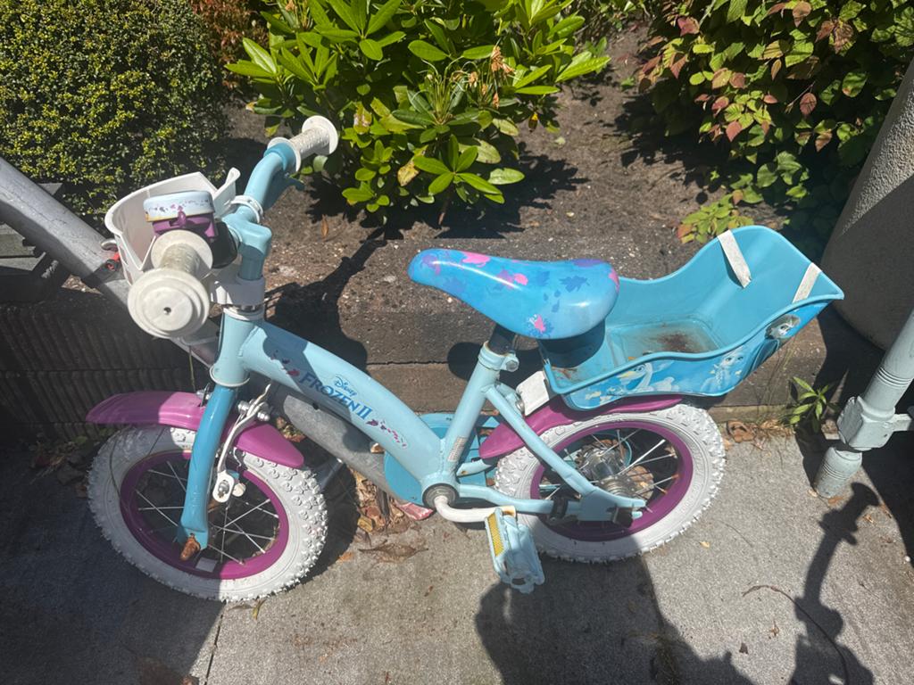 Disney Frozen kinderfiets, Ophalen, Gebruikt, Velgrem, Minder dan 16 inch