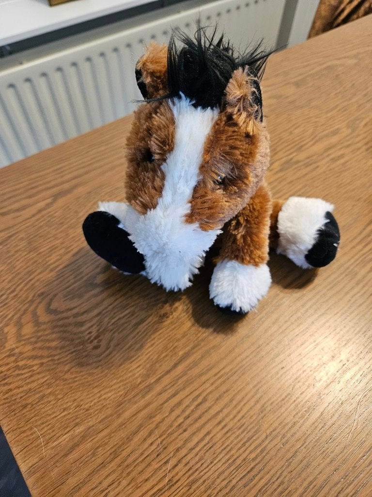 Schattig bruin-wit paard knuffel    (d2), Paard, Gebruikt, Ophalen of Verzenden, Klein (minder dan 20 cm)