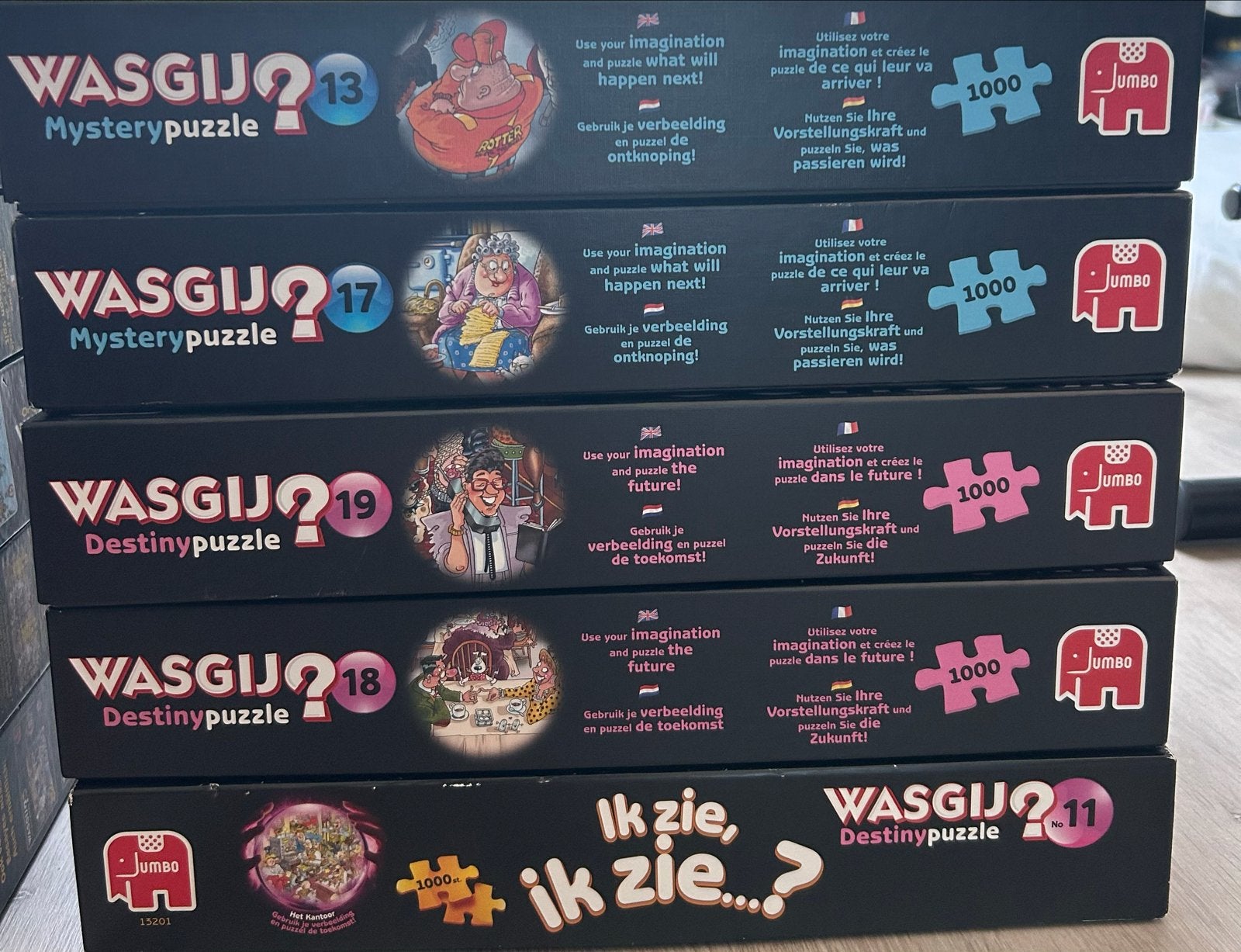 Grote collectie Wasgij puzzels (1000 en 1500 stukjes), Ophalen, 500 t/m 1500 stukjes, Gebruikt, Legpuzzel