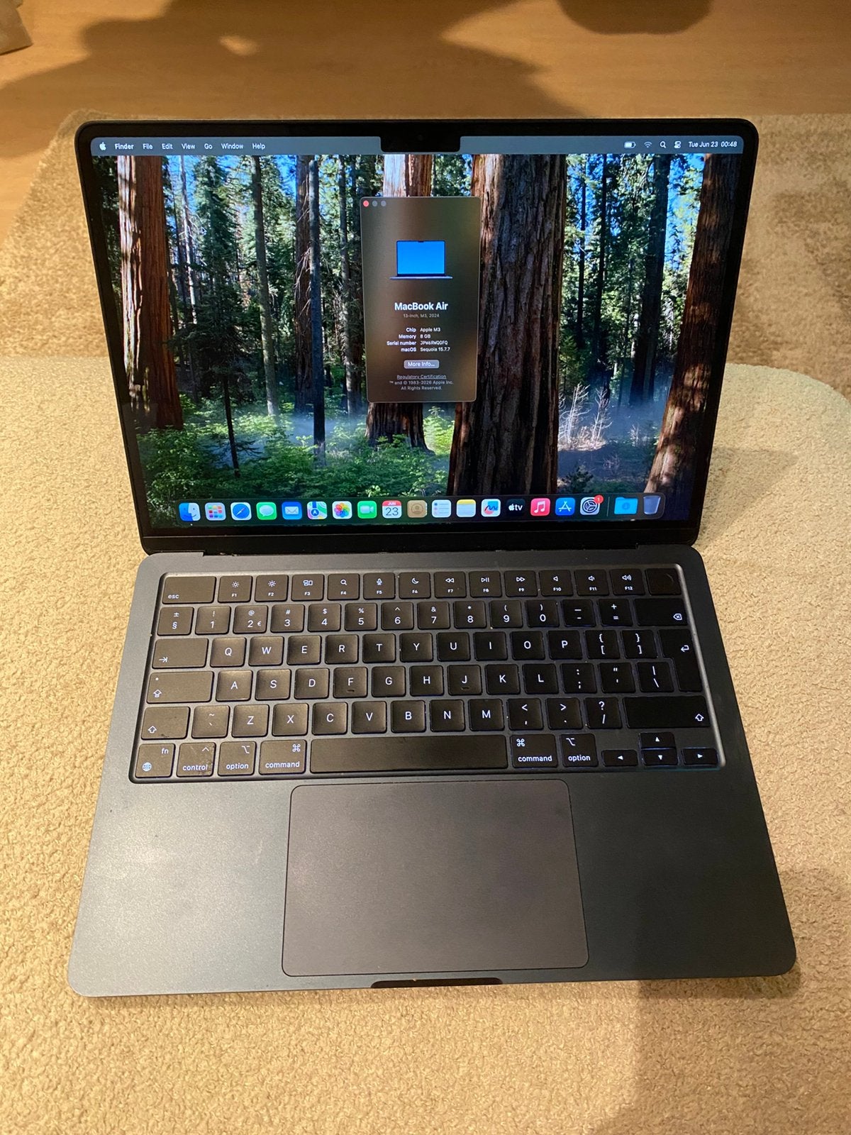 Nieuwstaat macbook air 2024 m3 8gb 256gb met garantie, Ophalen of Verzenden, Zo goed als nieuw, 13 inch, MacBook Air