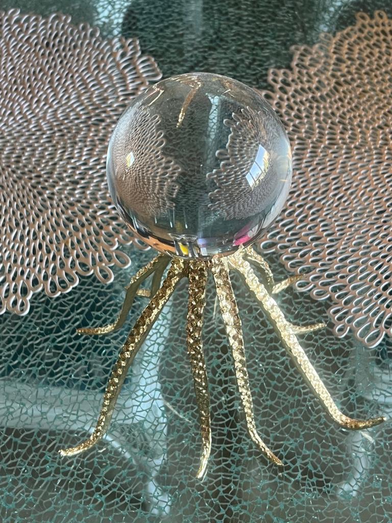 Decoratieve Octopus met Glazen Bol, Ophalen of Verzenden, Zo goed als nieuw, Goud, Metaal