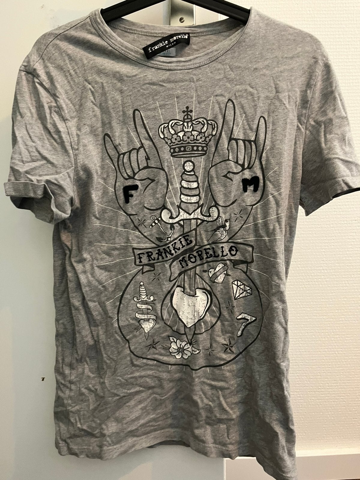 Grijs T-shirt met print van Frankie Morello, maat M, Ophalen of Verzenden, Zo goed als nieuw, Maat 48/50 (M), Grijs