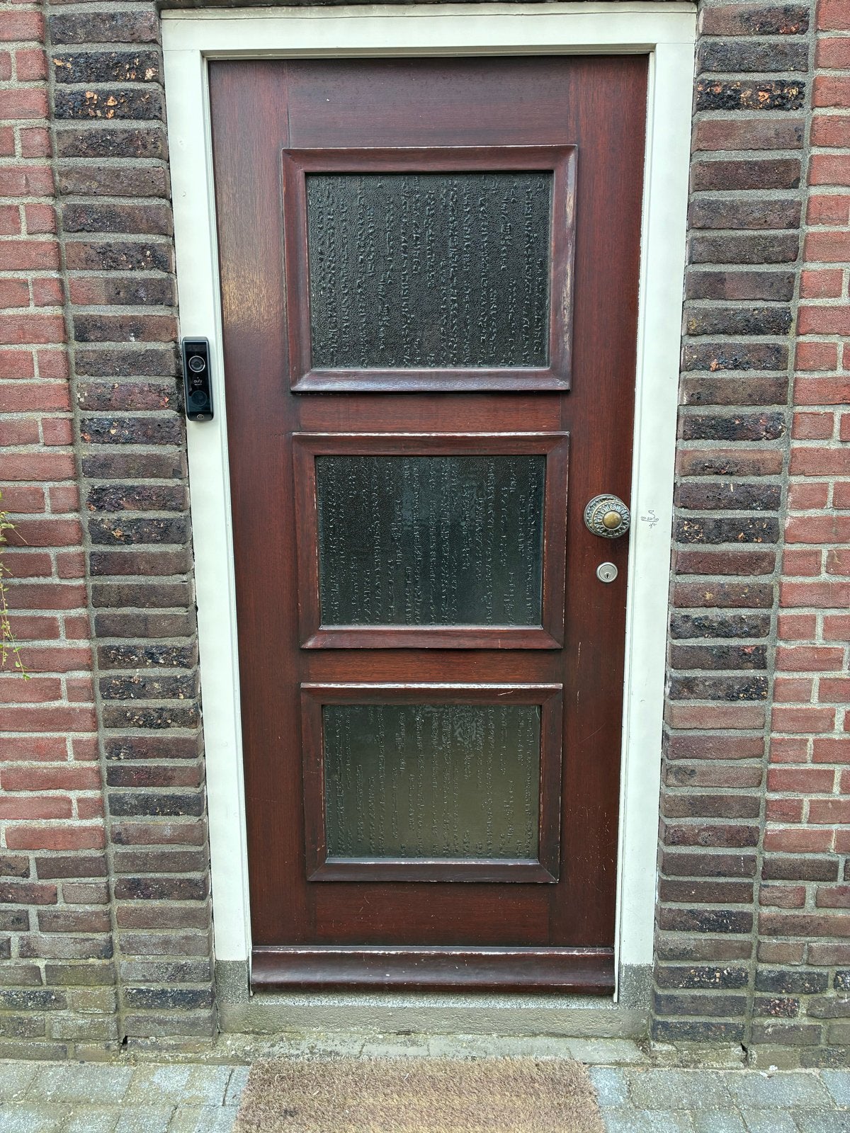 Massieve houten buitendeur met glaspanelen, Gebruikt, 80 tot 100 cm, Ophalen of Verzenden, Buitendeur