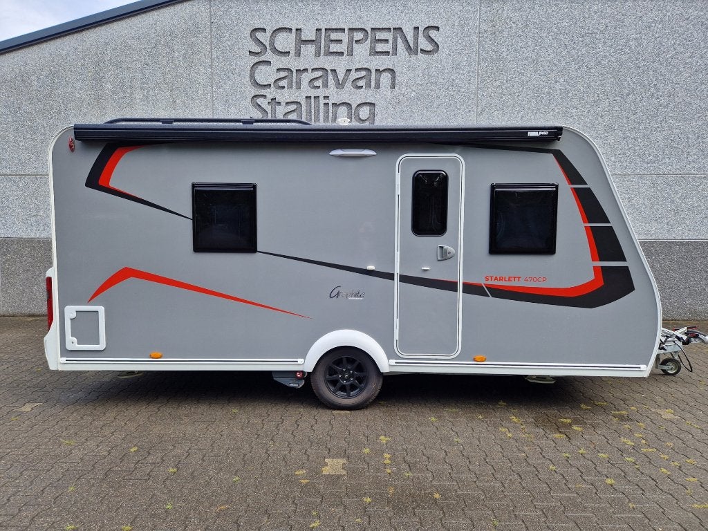 Sterckeman Starlett Graphite 470 CP 2023/2024 mover + luifel, Caravans en Kamperen, Caravans, Sterckeman, Rondzit, Frans bed, Bedrijf