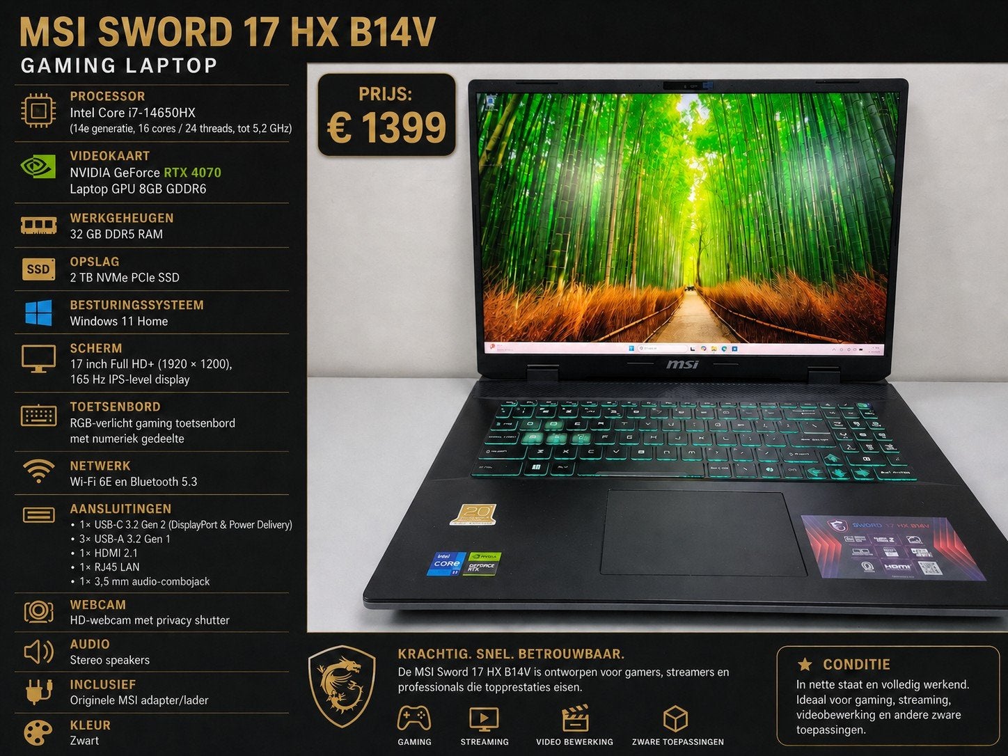 MSI Sword 17 HX B14V & Acer Swift X Laptops, MSI, Acer, Met videokaart, 32 GB, 2 TB SSD, 512 GB SSD