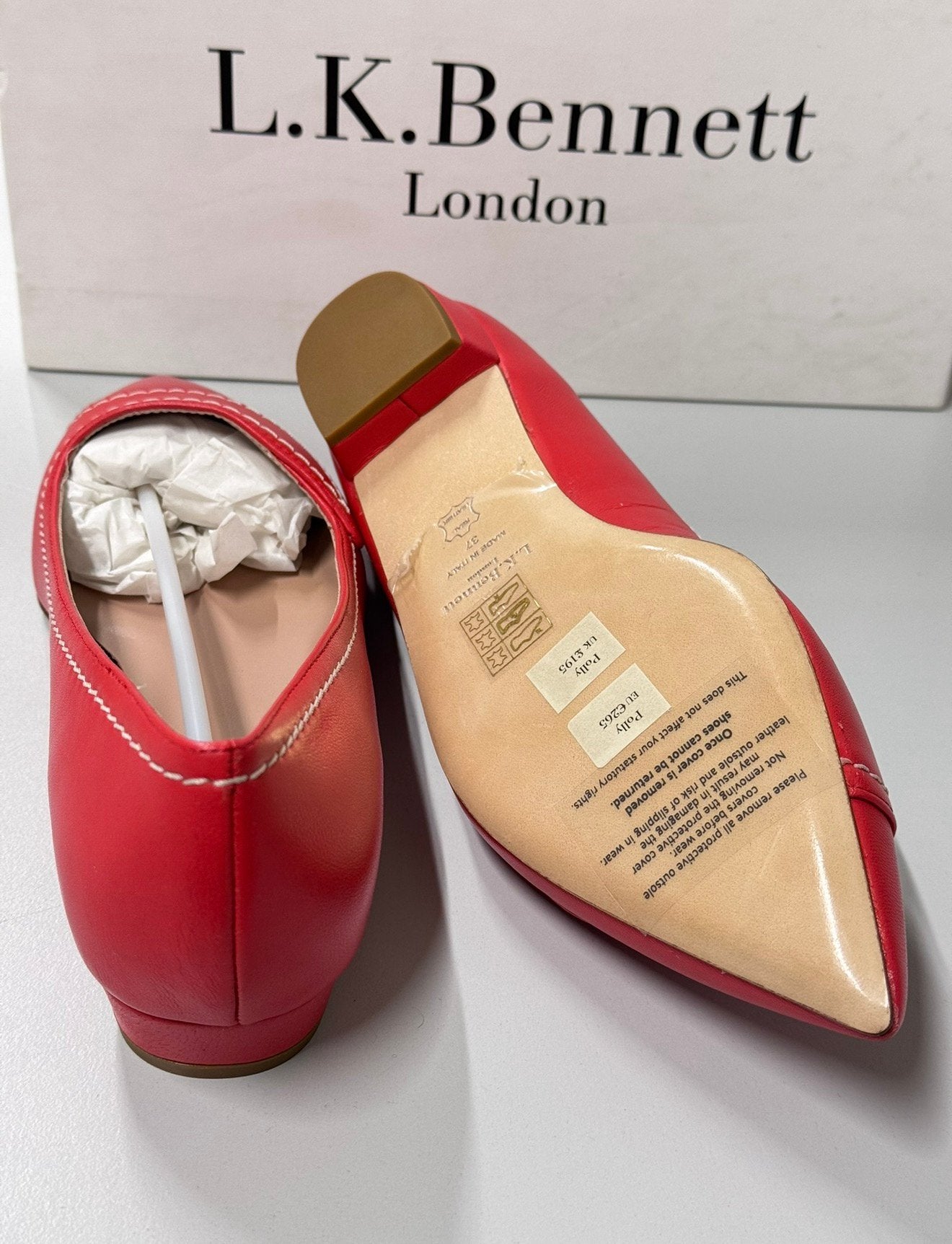LK Bennett Polly Leather Contrast Stitch Flats schoen hak 37, Schoenen met lage hakken, Nieuw, Ophalen of Verzenden, H