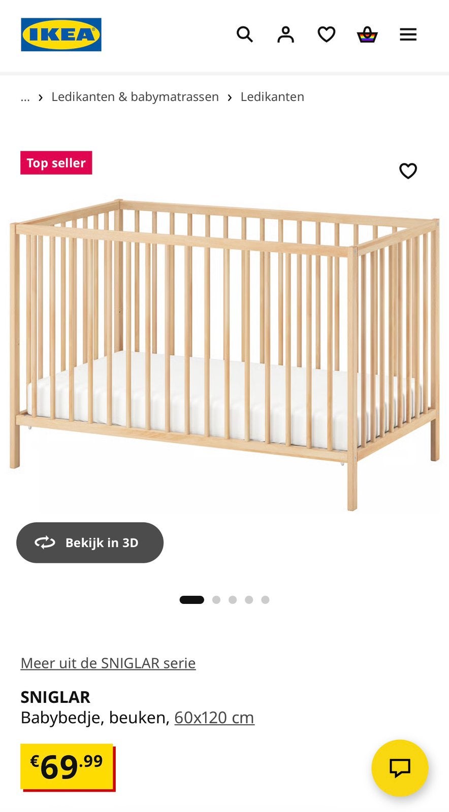 IKEA SNIGLAR ledikant compleet | Incl. matras & beddengoed, Ophalen, Zo goed als nieuw, Minder dan 140 cm, Matras