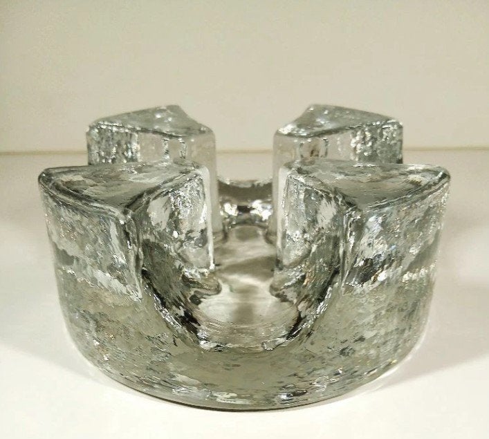056  Georgshutte theelichthouder massief ice glass, Antiek en Kunst, Antiek | Glas en Kristal, Verzenden