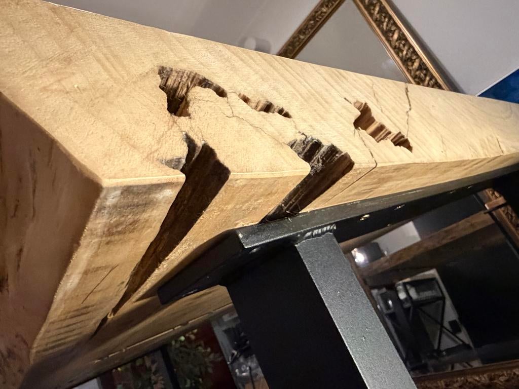 Industriële Boomstam Eettafel 200x100-90cm, Ophalen, 50 tot 100 cm, Zo goed als nieuw, Vijf personen of meer