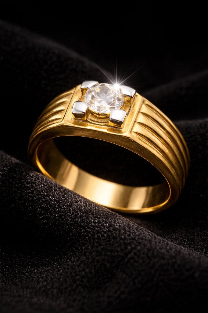 18K Gouden Heren Pinkring met Natuurlijke Diamant 0,45 ct, Sieraden, Tassen en Uiterlijk, Ringen, Ophalen, Heer, Zo goed als nieuw