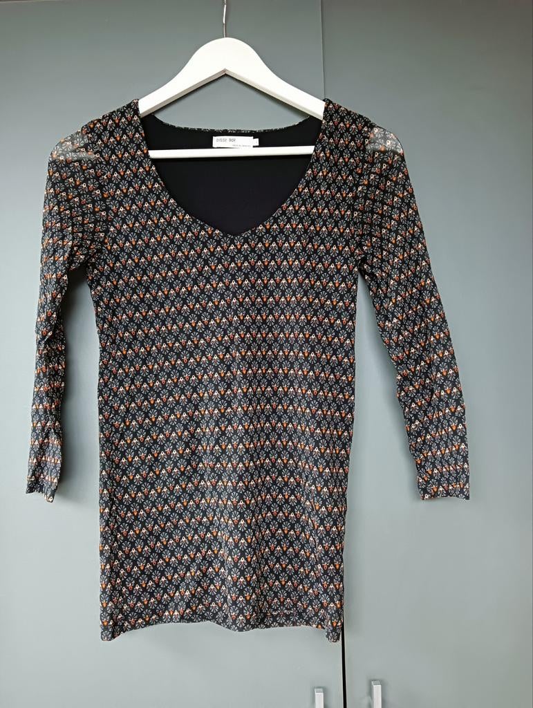 Tweelaags top van Sissy Boy mt S,zwart met oranje, Kleding | Dames, Tops, Zwart, Ophalen of Verzenden, Zo goed als nieuw, Lange mouw