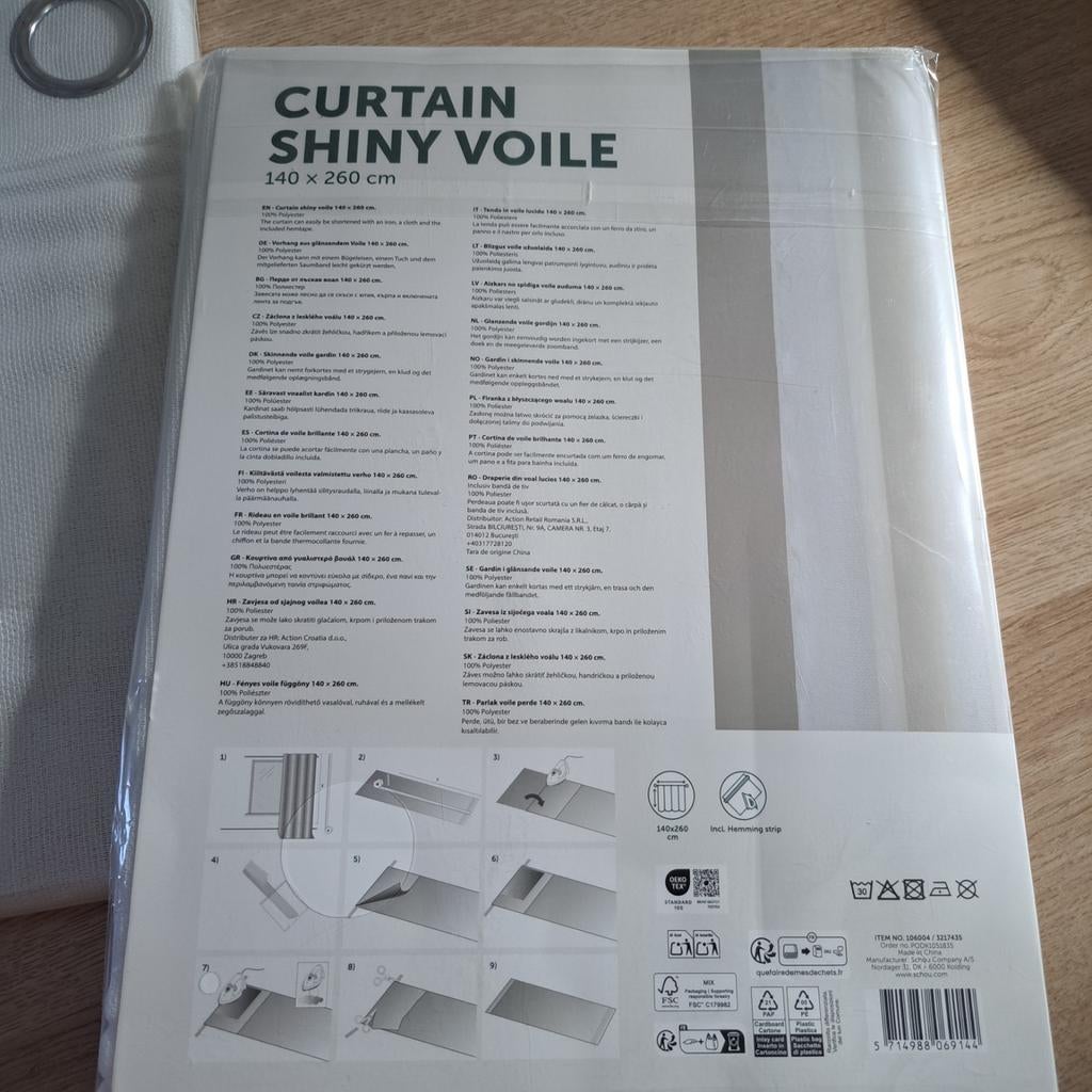 Twee stuks Curtain Shiny Voile - 140 x 260 cm, Ophalen of Verzenden, Nieuw, Beige