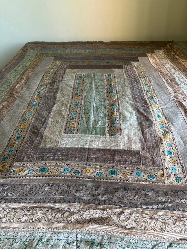 Sprei gemaakt van vintage Indiase sari’s ca 272x228 cm, Overige kleuren, 200 cm of meer, Ophalen of Verzenden, Zo goed als nieuw