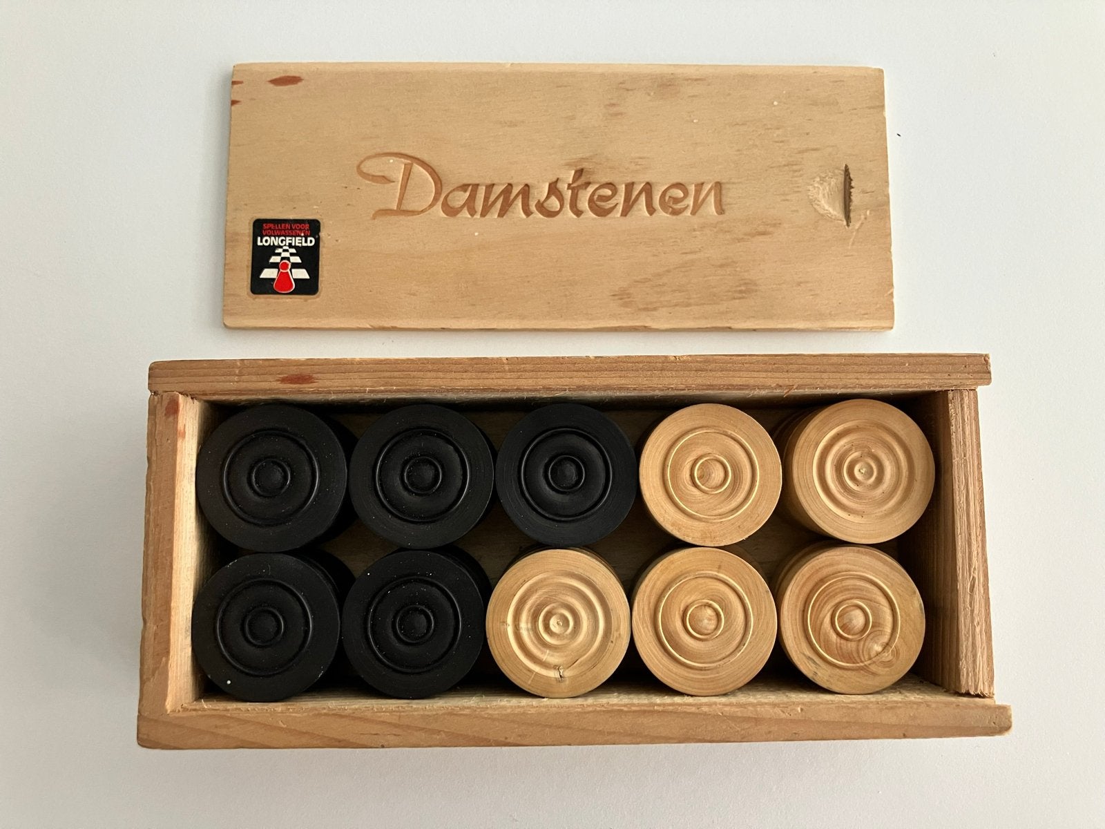 Longfield Homas Damstenen in houten kistje, Ophalen of Verzenden, Zo goed als nieuw
