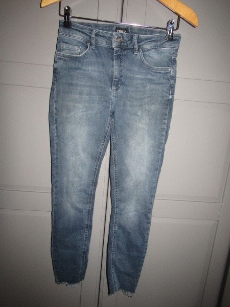 G754 ONLY mt S L30 jeans franje skinny 7/8 blauw high rise, Only, Zo goed als nieuw, Maat 36 (S), Lang