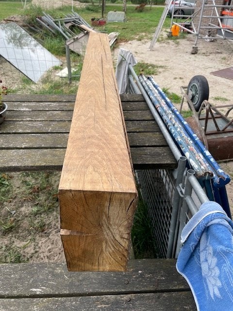 eiken balk 182 lang  gedroogd eiken, Doe-het-zelf en Verbouw, Hout en Planken, Ophalen, Eiken, Zo goed als nieuw, 50 mm of meer