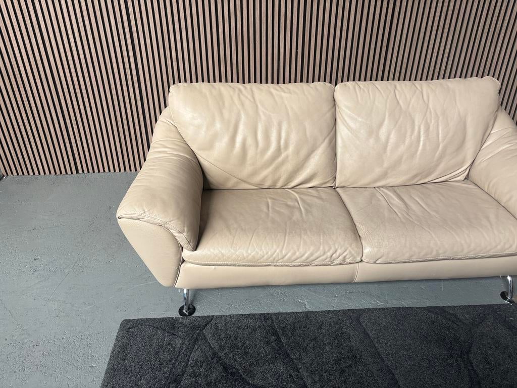 GRATIS LEVERING Set Banken Leer Beige GEREINIGD, 150 tot 200 cm, Ophalen of Verzenden, Zo goed als nieuw, Rechte bank