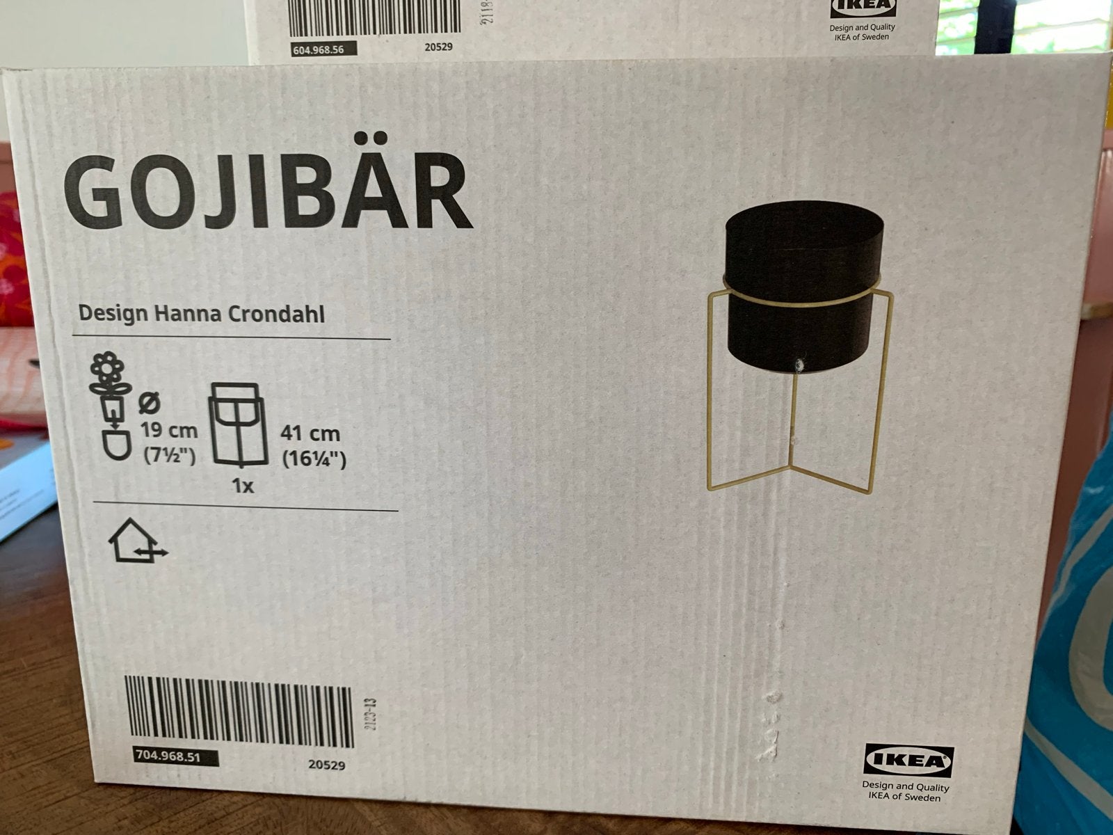 IKEA GOJIBÄR Plantenstandaard met pot, zwart/goud, Minder dan 60 cm, Rond, Nieuw, Ophalen of Verzenden