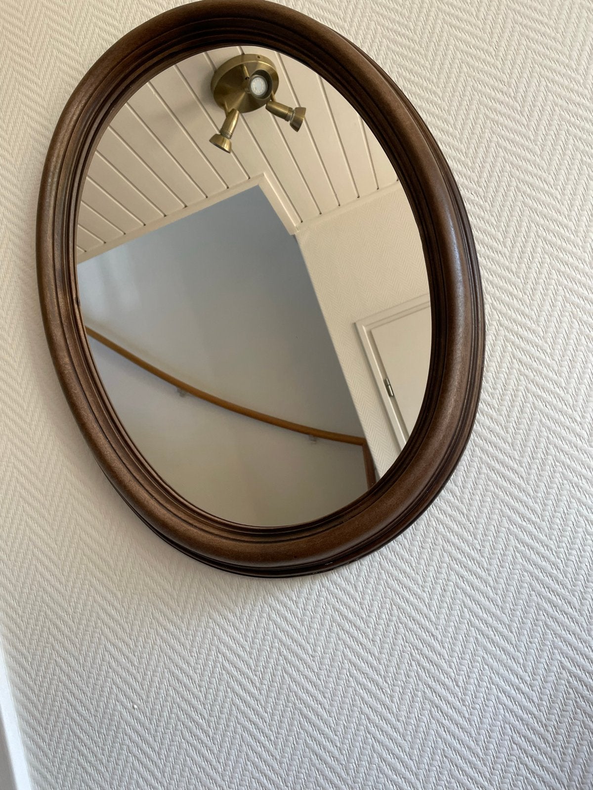 Ovale spiegel met houten lijst, Ophalen, Gebruikt, Minder dan 100 cm, Ovaal
