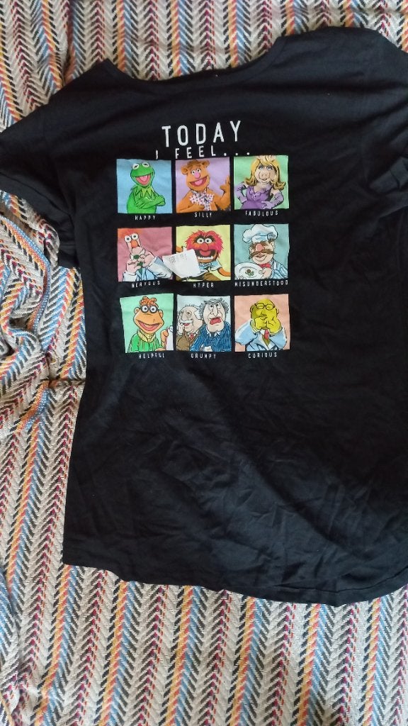 Zwart T-shirt met Muppets print - "Today I Feel...", Zwart, Nieuw, Earth Positive, Ophalen of Verzenden
