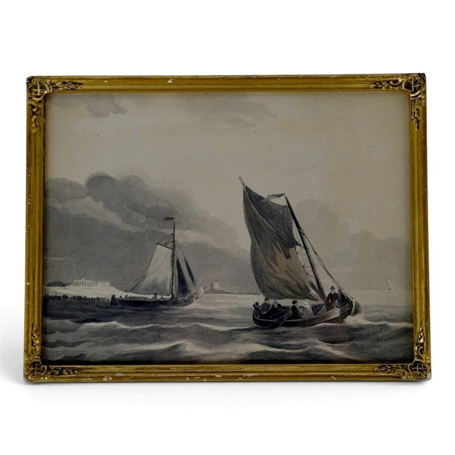 Toegeschreven aan Antonie Waldorp - zeilschepen voor de kust, Ophalen of Verzenden